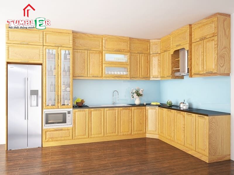 Tủ bếp gỗ sồi Nga được sử dụng rất phổ biến trong thiết kế phòng bếp hiện đại ngày nay 
