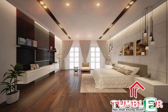 Mẫu nội thất phòng ngủ thi công bằng gỗ acrylic cao cấp