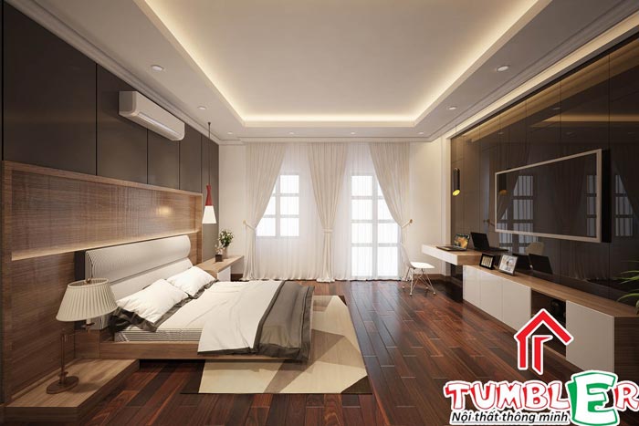 Mẫu nội thất phòng ngủ thi công bằng gỗ acrylic cao cấp