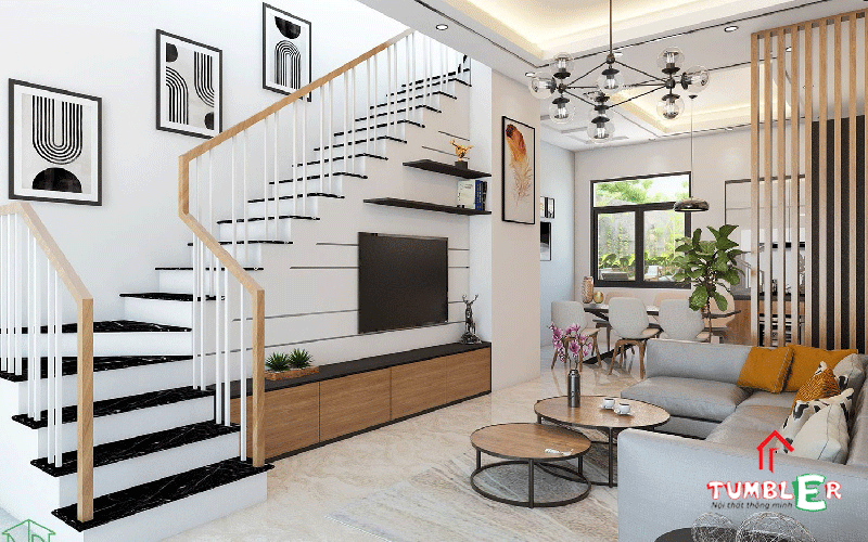 Mẫu thiết kế nội thất phòng khách nhà ống 5m hiện đại - Home&Home