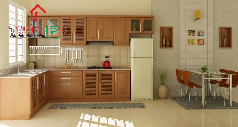 Tủ bếp cho người Quý Hợi có thể thoải mái sử dụng gỗ công nghiệp hoặc gỗ tự nhiên