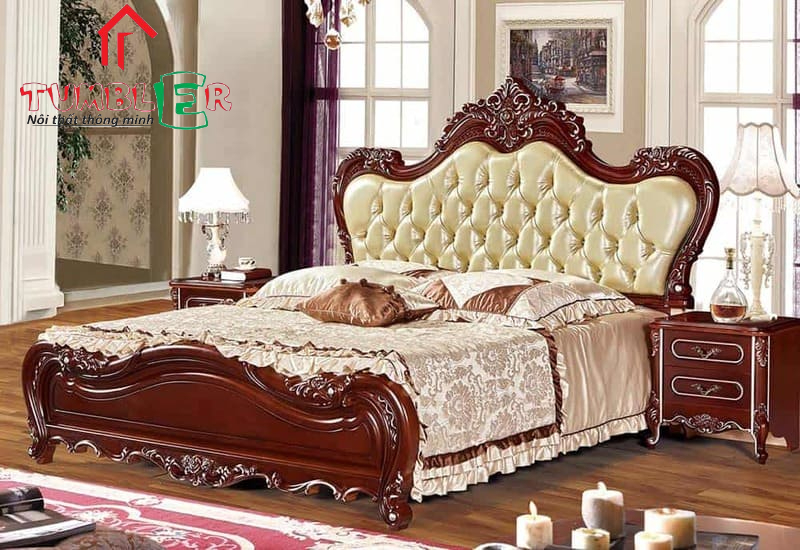 Giường ngủ tân cổ điển được thiết kế chất liệu gỗ tự nhiên