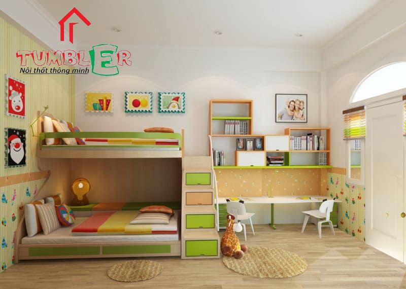 Giường tầng trẻ em bằng gỗ tự nhiên