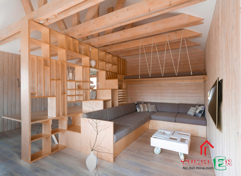 Gỗ Plywood được ứng dụng trong không gian phòng khách.