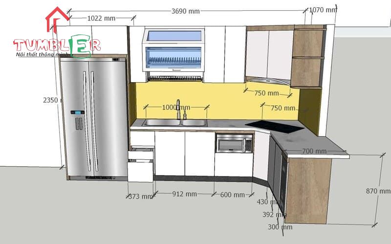 Kích thước tiêu chuẩn của tủ bếp tại TUMBLER