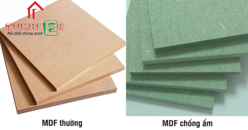 Hình ảnh gỗ MDF thường và gỗ MDF chống ẩm.